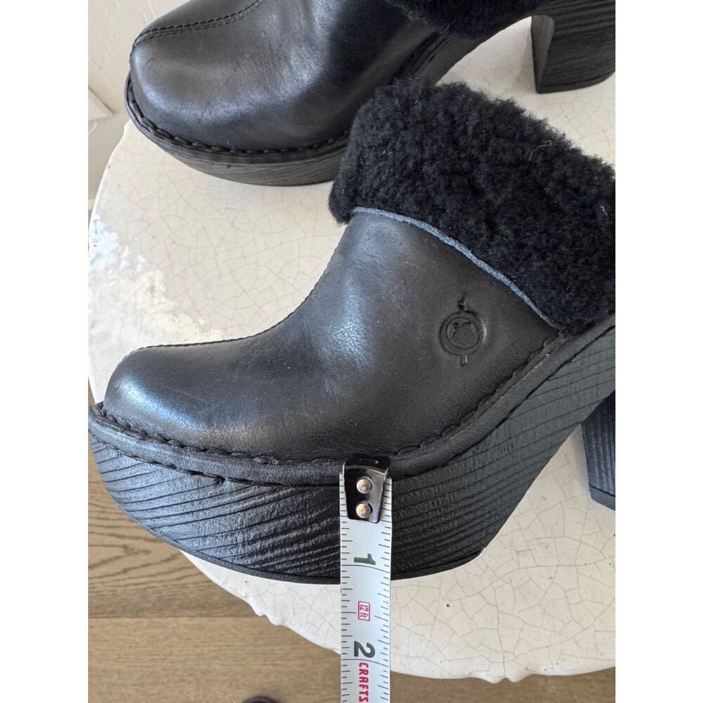 Born Women’s Black Leather Shearling-Trim Platform Mules Slip On Shoes Size 6 - Picture 6 of 11
